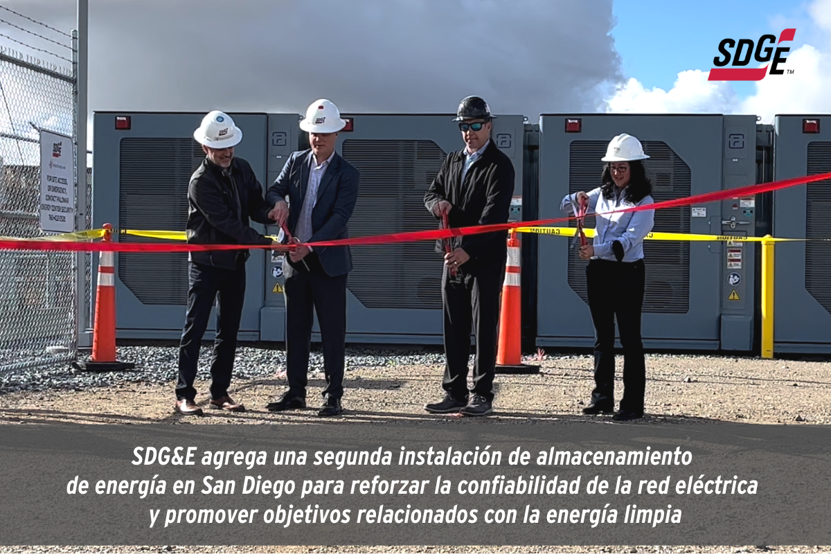 SDG&E agrega una segunda instalación de almacenamiento de energía en San Diego para reforzar la confiabilidad de la red eléctrica y promover objetivos relacionados con la energía limpia