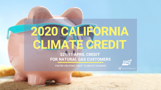 California Climate Credit to offset April bills for SDG&E natural gas customers by $21.11 in credit