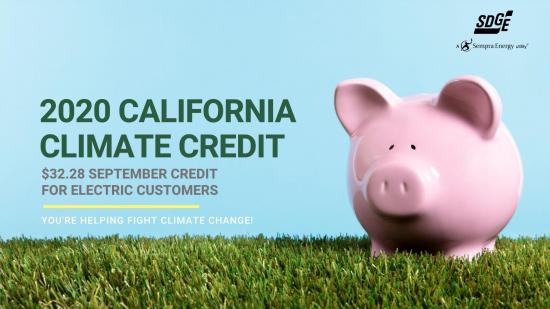California Climate Credit to Offset September Bill for SDG&E Electric Customers by $32.28 in Credit
