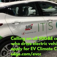 Electric Vehicle with SDG&E logo and tag line "It's On"